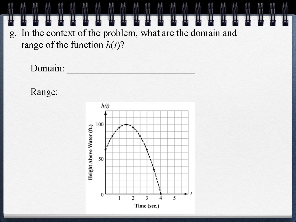 g. In the context of the problem, what are the domain and range of