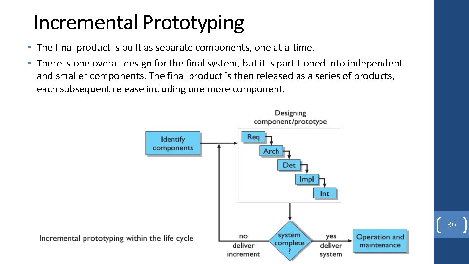 Incremental Prototyping • The final product is built as separate components, one at a