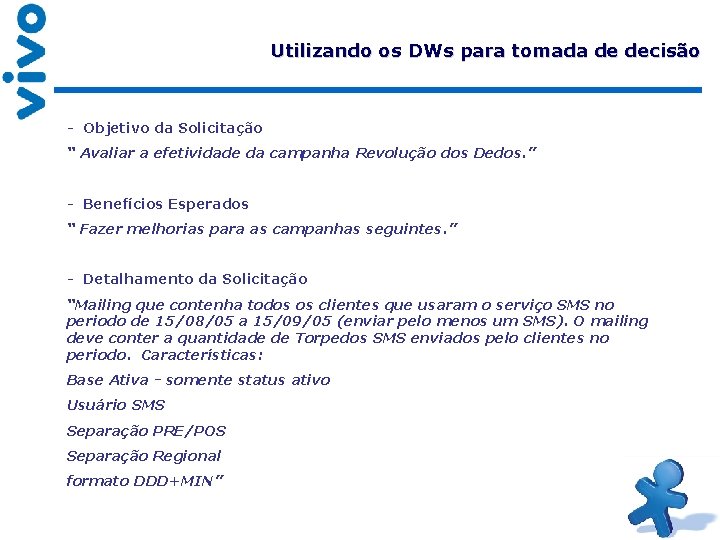 Utilizando os DWs para tomada de decisão - Objetivo da Solicitação “ Avaliar a