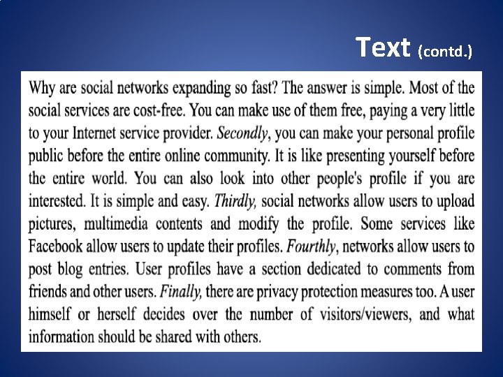 Text (contd. ) 