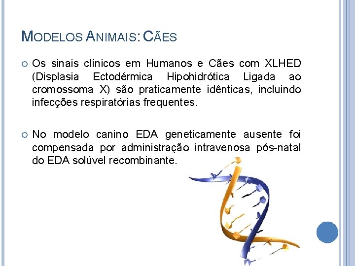 MODELOS ANIMAIS: CÃES Os sinais clínicos em Humanos e Cães com XLHED (Displasia Ectodérmica