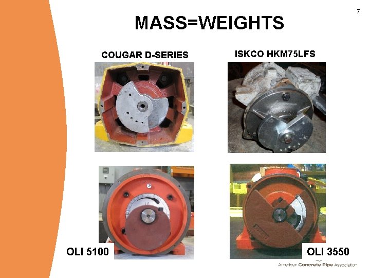 7 MASS=WEIGHTS COUGAR D-SERIES OLI 5100 ISKCO HKM 75 LFS OLI 3550 