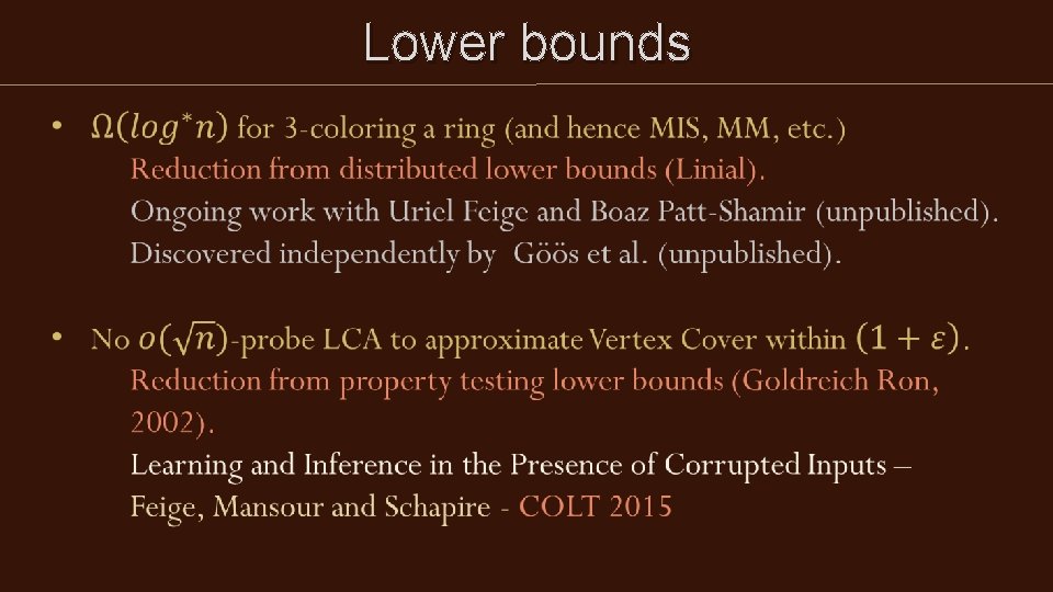 Lower bounds Lower bounds