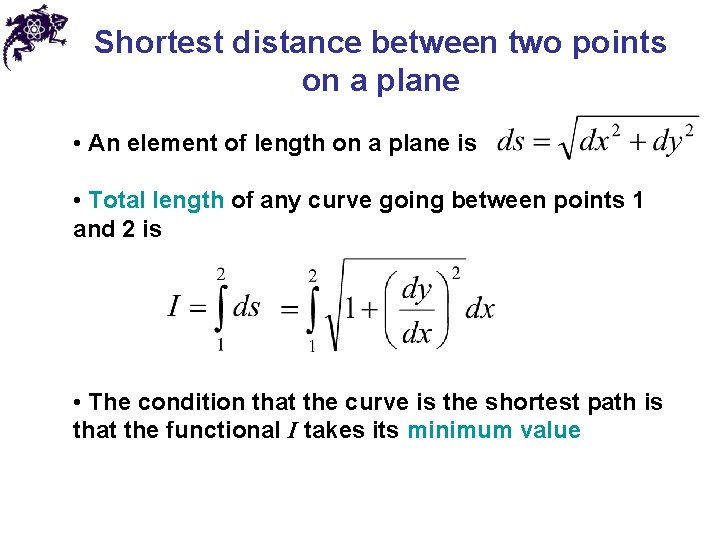 Shortest distance between two points on a plane • An element of length on