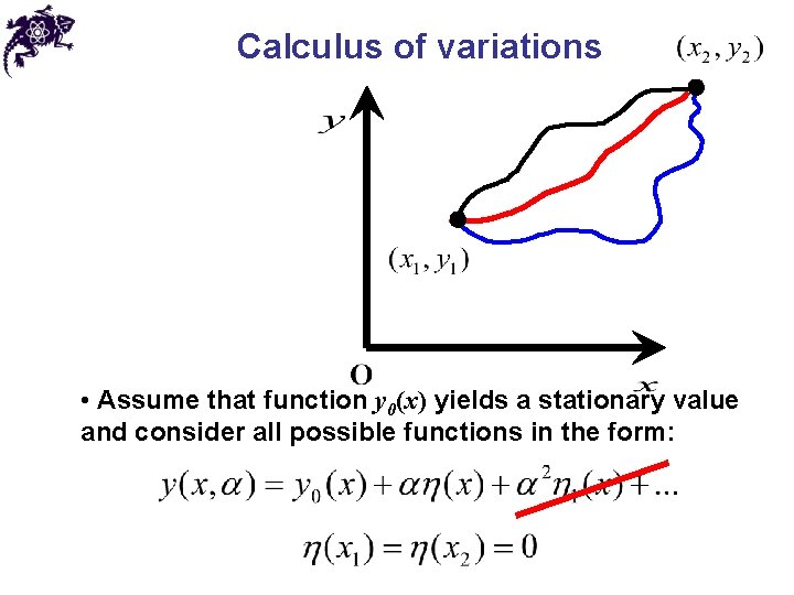 Calculus of variations • Assume that function y 0(x) yields a stationary value and