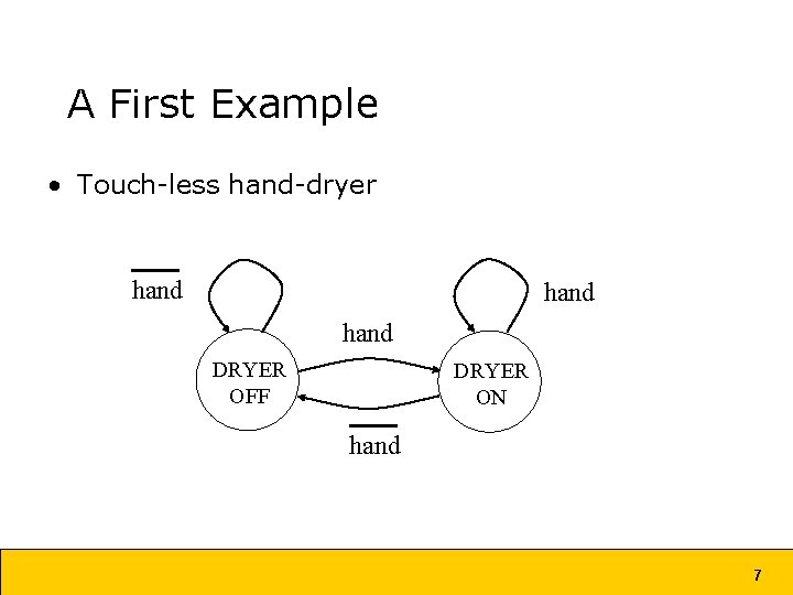 A First Example • Touch-less hand-dryer hand DRYER OFF DRYER ON hand 7 