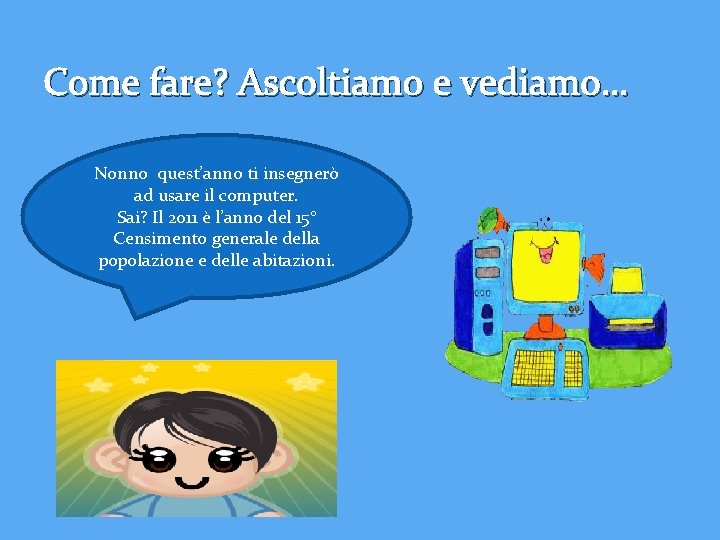 Come fare? Ascoltiamo e vediamo… Nonno quest’anno ti insegnerò ad usare il computer. Sai?