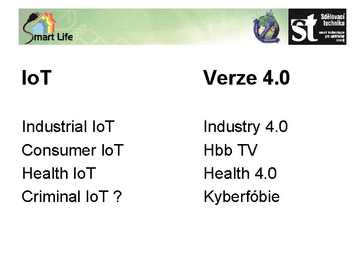 Io. T Verze 4. 0 Industrial Io. T Consumer Io. T Health Io. T