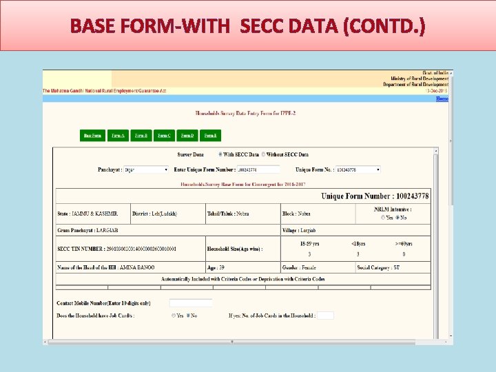 BASE FORM-WITH SECC DATA (CONTD. ) 