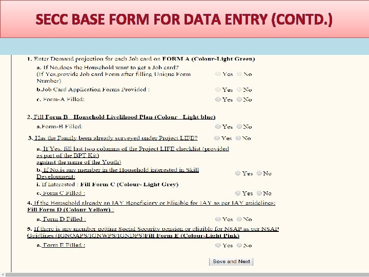 SECC BASE FORM FOR DATA ENTRY (CONTD. ) 