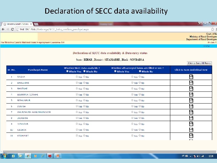 Declaration of SECC data availability 