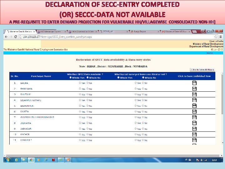 DECLARATION OF SECC-ENTRY COMPLETED (OR) SECCC-DATA NOT AVAILABLE A PRE-REQUISITE TO ENTER DEMAND PROJECTION