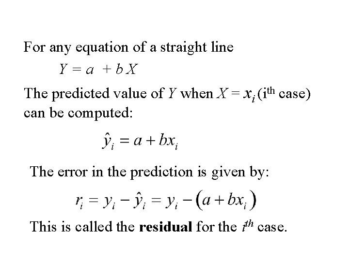 For any equation of a straight line Y=a +b. X The predicted value of