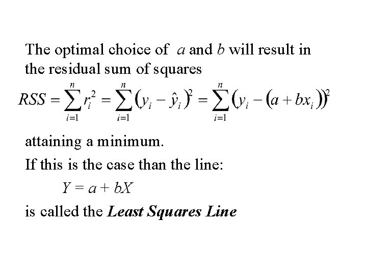 The optimal choice of a and b will result in the residual sum of