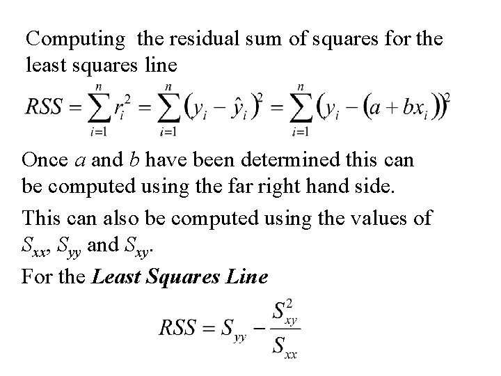Computing the residual sum of squares for the least squares line Once a and