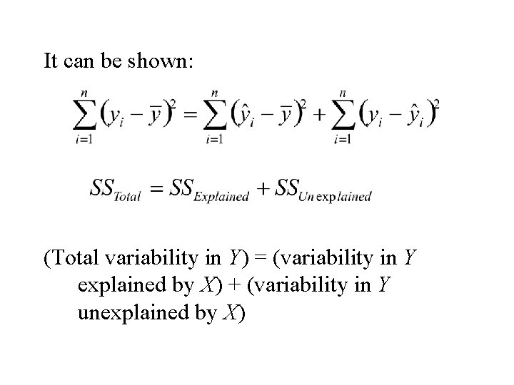 It can be shown: (Total variability in Y) = (variability in Y explained by