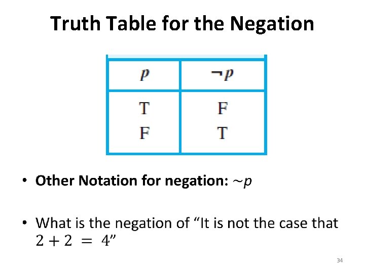 Truth Table for the Negation • 34 