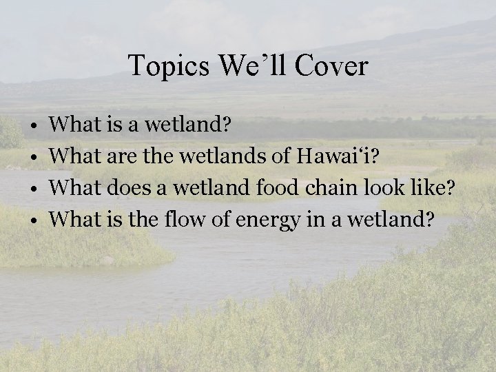Topics We’ll Cover • • What is a wetland? What are the wetlands of