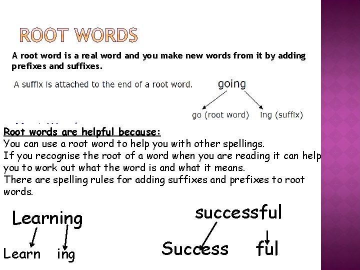 A root word is a real word and you make new words from it
