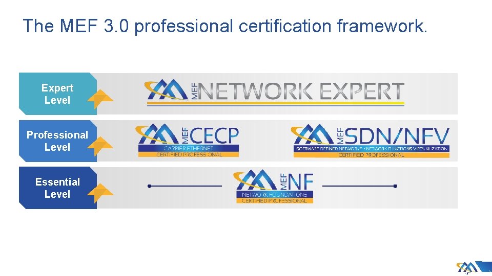 The MEF 3. 0 professional certification framework. Expert Level Professional Level Essential Level 