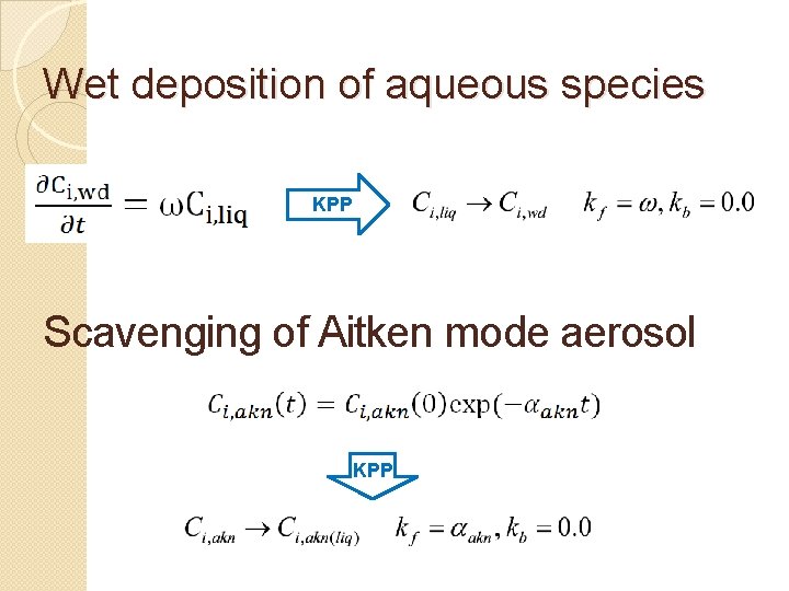 Wet deposition of aqueous species KPP Scavenging of Aitken mode aerosol KPP 