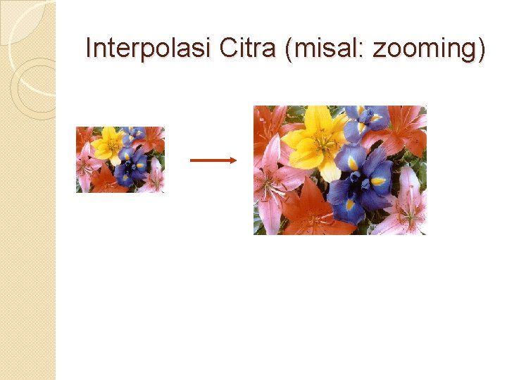 Interpolasi Citra (misal: zooming) 