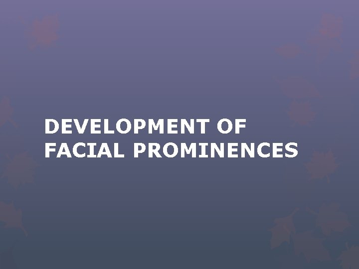 DEVELOPMENT OF FACIAL PROMINENCES 