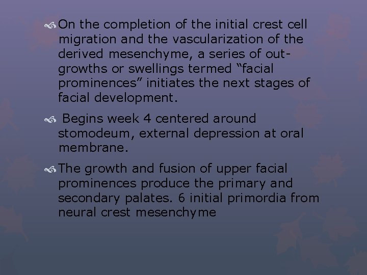  On the completion of the initial crest cell migration and the vascularization of