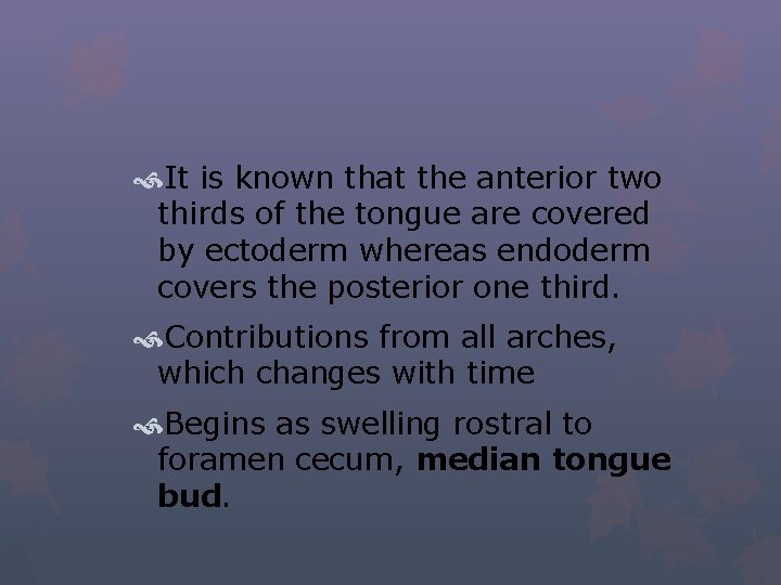  It is known that the anterior two thirds of the tongue are covered