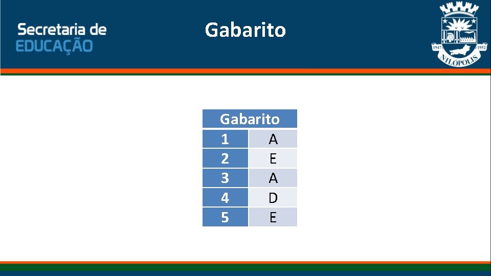 Gabarito 1 A 2 E 3 A 4 D 5 E 