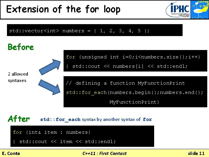 Extension of the for loop std: : vector<int> numbers = { 1, 2, 3,