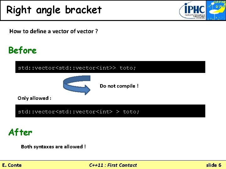 Right angle bracket How to define a vector of vector ? Before std: :