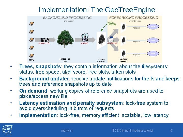 Implementation: The Geo. Tree. Engine • • • Trees, snapshots: they contain information about