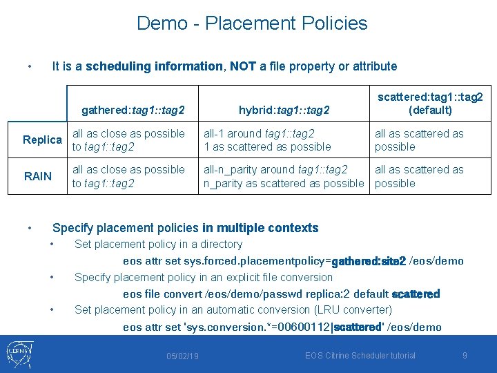 Demo - Placement Policies • It is a scheduling information, NOT a file property