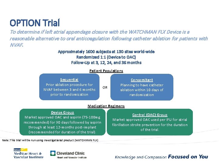OPTION Trial To determine if left atrial appendage closure with the WATCHMAN FLX Device