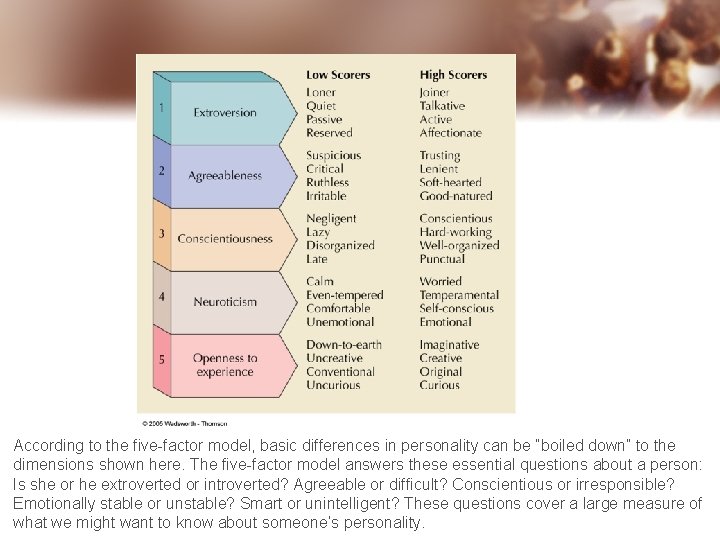 According to the five-factor model, basic differences in personality can be “boiled down” to