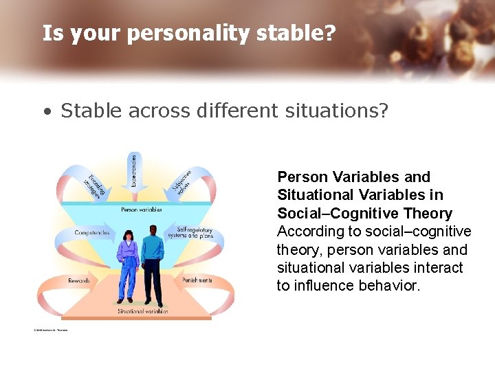 Is your personality stable? • Stable across different situations? Person Variables and Situational Variables