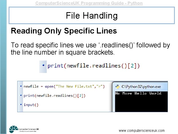 Computer. Science. UK Programming Guide - Python File Handling Reading Only Specific Lines To