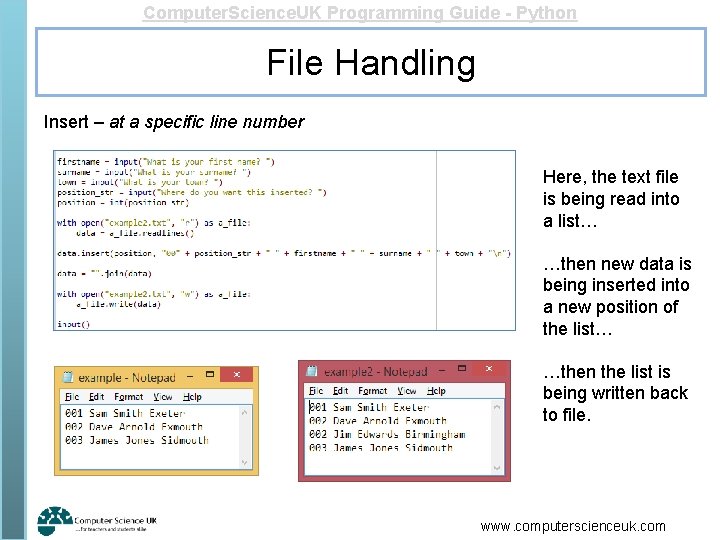 Computer. Science. UK Programming Guide - Python File Handling Insert – at a specific