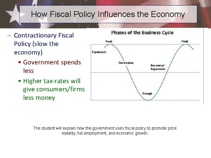 How Fiscal Policy Influences the Economy – Contractionary Fiscal Policy (slow the economy) •