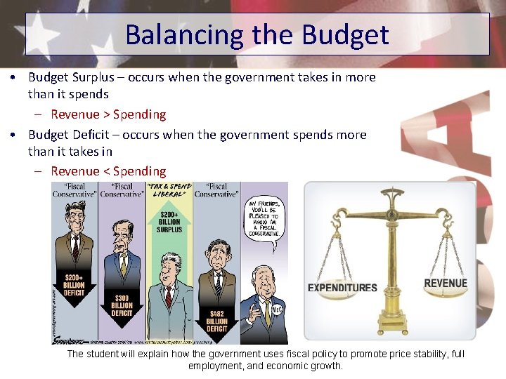Balancing the Budget • Budget Surplus – occurs when the government takes in more