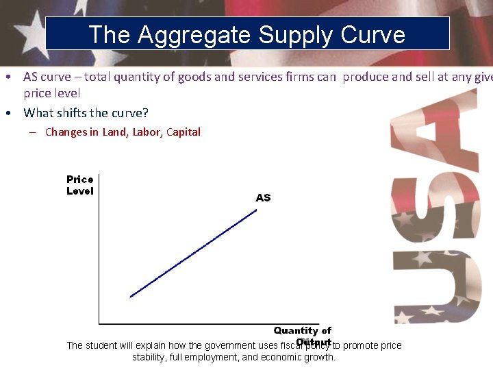 The Aggregate Supply Curve • AS curve – total quantity of goods and services