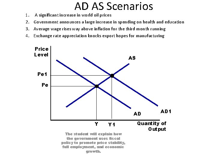 AD AS Scenarios 1. A significant increase in world oil prices 2. Government announces