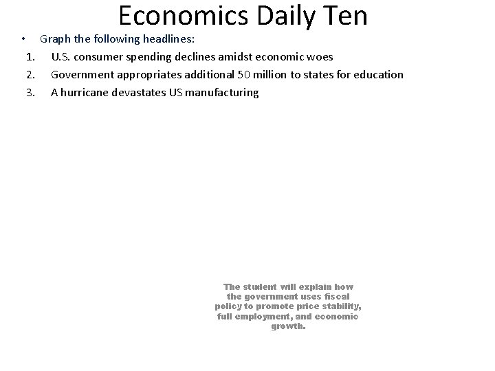  • Economics Daily Ten Graph the following headlines: 1. U. S. consumer spending