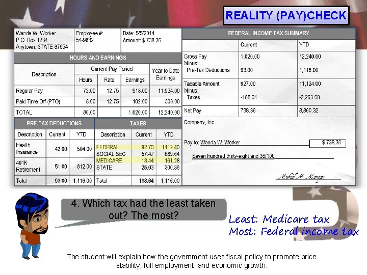 REALITY (PAY)CHECK 4. Which tax had the least taken out? The most? Least: Medicare