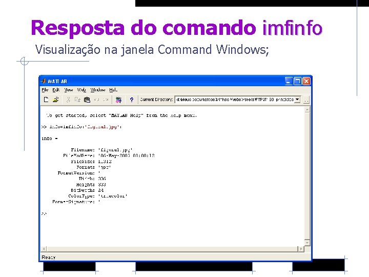 Resposta do comando imfinfo Visualização na janela Command Windows; 