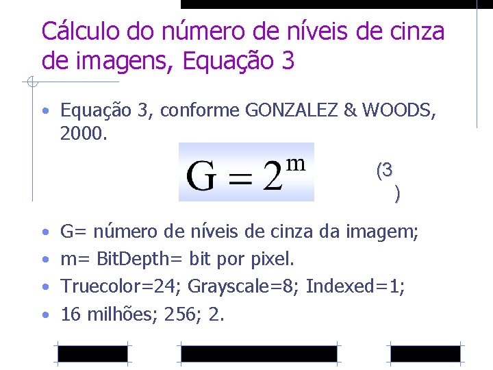 Cálculo do número de níveis de cinza de imagens, Equação 3 • Equação 3,