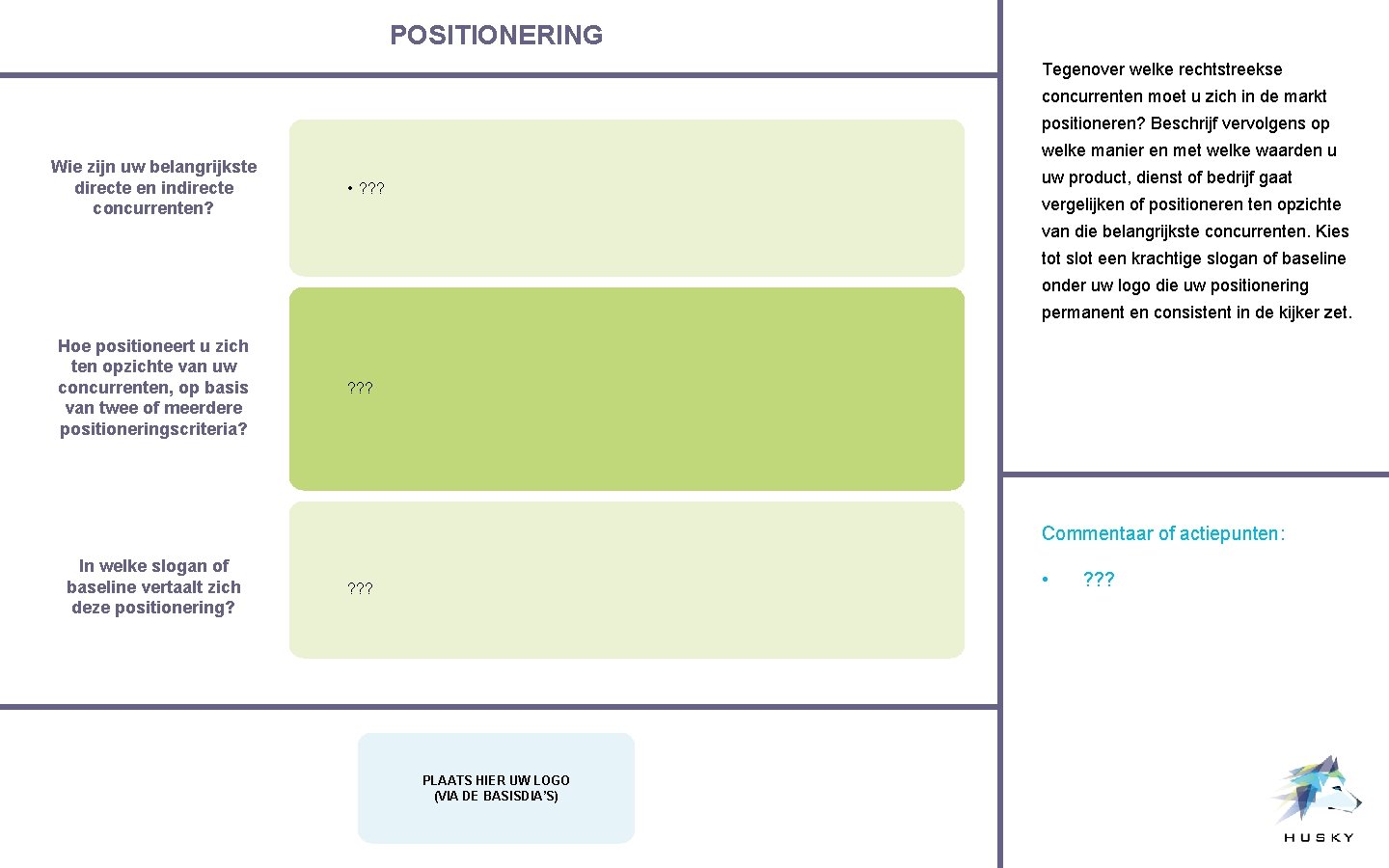 POSITIONERING Tegenover welke rechtstreekse concurrenten moet u zich in de markt positioneren? Beschrijf vervolgens