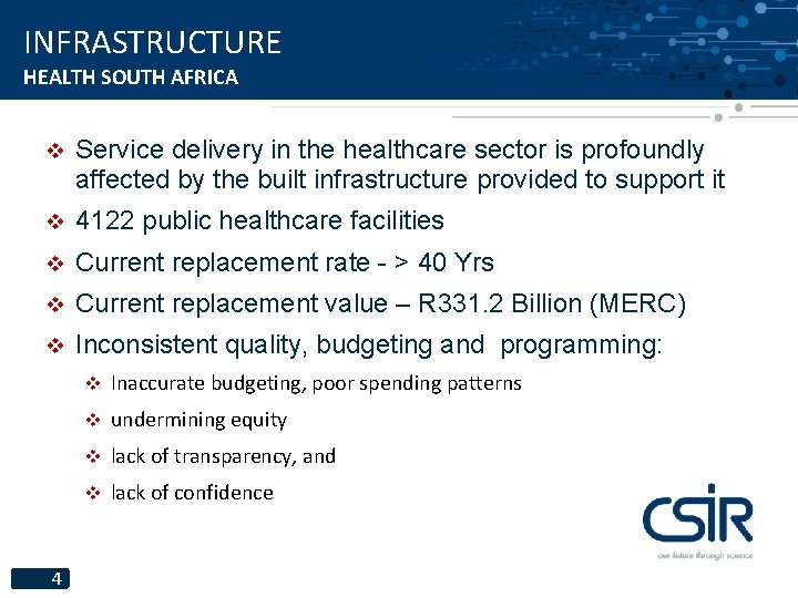 INFRASTRUCTURE HEALTH SOUTH AFRICA v Service delivery in the healthcare sector is profoundly affected