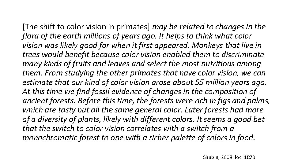 [The shift to color vision in primates] may be related to changes in the